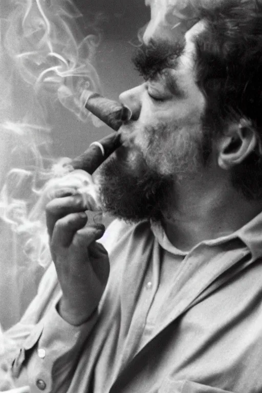 Prompt: a recent photograph of god smoking a cuban cigar by stanley kubrick