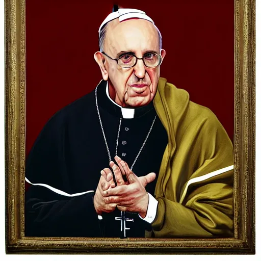 Image similar to painting of Jorge Mario Bergoglio by Kehinde Wiley