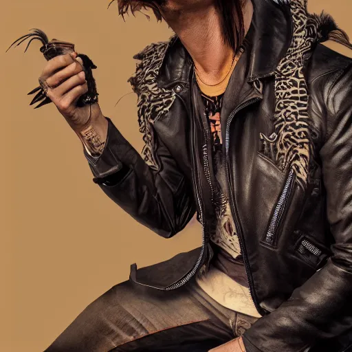 Prompt: a professional photo portrait of a guinea pic rocker with a leather jacket, digital - art, very sharp and detailed, octane render