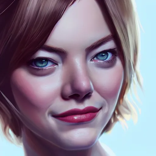 Image similar to portrait of Emma Stone, beautiful eyes, smiling, elegant, highly detailed, digital painting, artstation, concept art, smooth, sharp focus, illustration, art