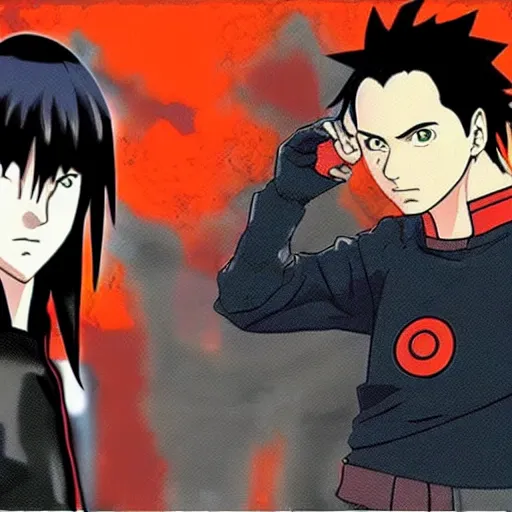 Image similar to keanu reeves fighting naruto anime version