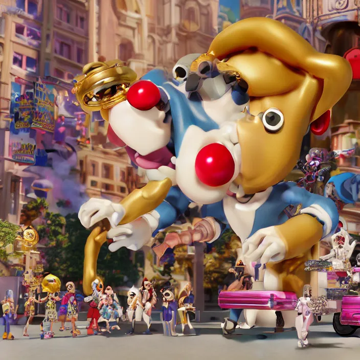 Image similar to jeff koons hip hop bauhaus style street sharks sailor moon wearing diamond grillz and a ton of bussdown iced gold bling in wallace & gromit strata - cut claymation, ultra realistic, concept art, intricate details, serious, highly detailed, photorealistic, octane render, 8 k, unreal engine, art by todd mcfarlane