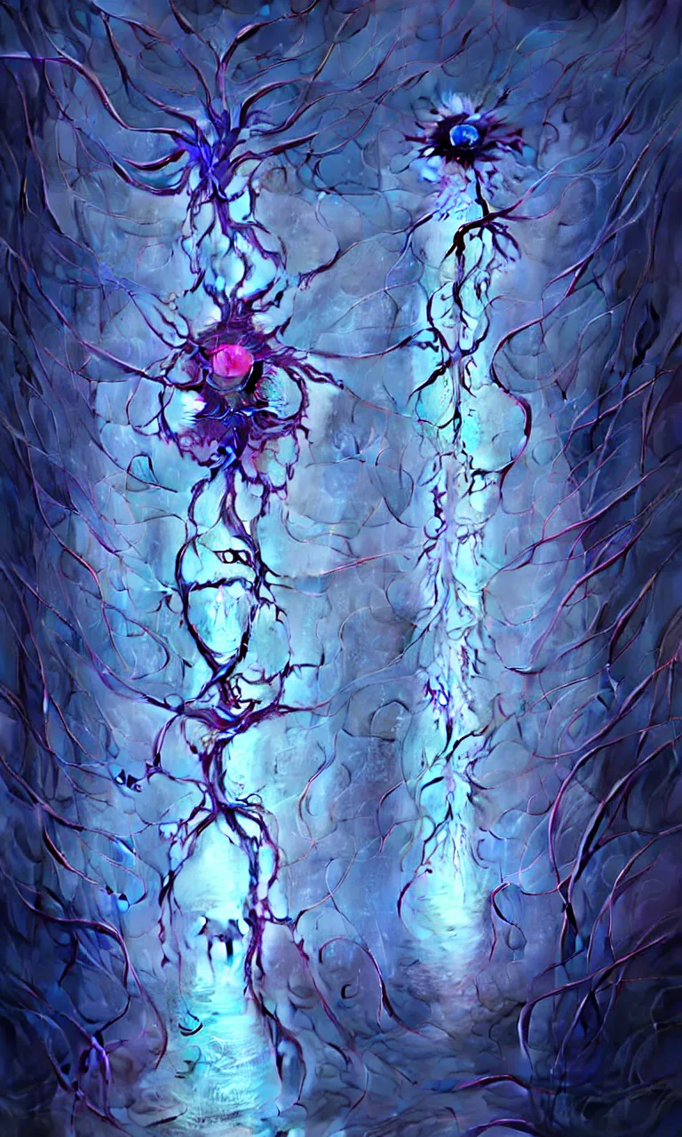 Image similar to internal lymphocyte virion rawandrendered synaptic fractality transmission embryonic beholder figure glial neurons cyberpunk nerve cells microscopic hyphae by wojtekfus facey rossdraws. neuronal iridescent megacity neuron synapse by beksinski. # imaginativerealism