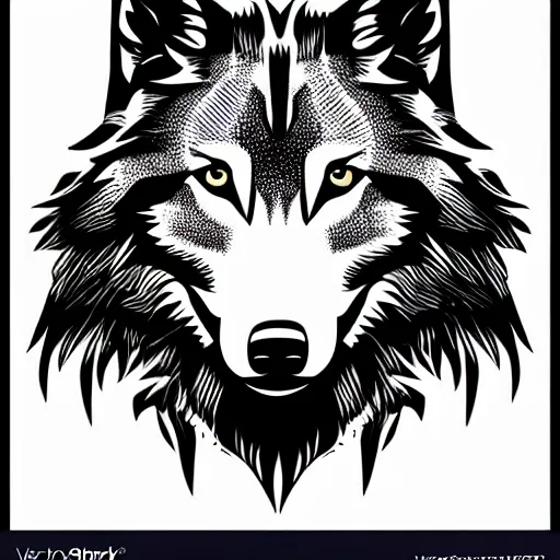 Prompt: stencil on paper detailed vector wolf