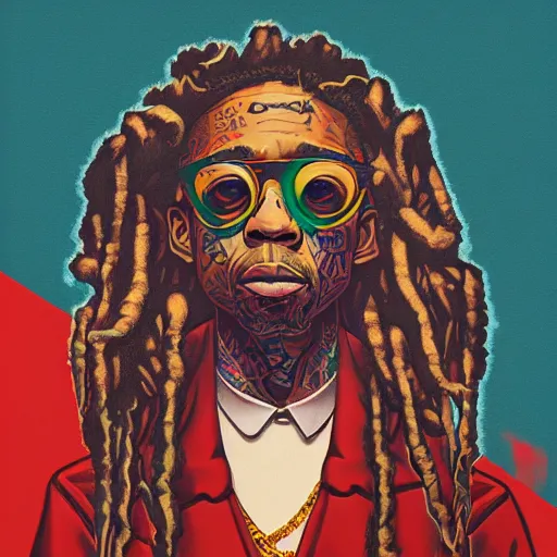 Prompt: profile picture of lil wayne, weed, graffiti, hard edges, geometric 3 d shapes, stoned, og, trippy, asymmetrical, surreal, marijuana, 8 k, smoke, highly detailed masterpiece by sachin teng