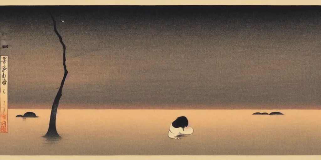 Image similar to savannah at night by ohara koson, 1 9 1 0