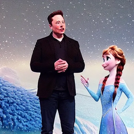 Image similar to “Elon musk in Frozen talking to Elsa”