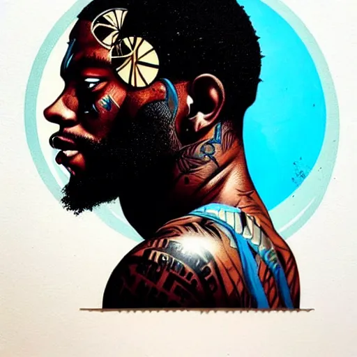 Prompt: side profile of a black man :: in ocean intricate details :: dark and horror :: by vikings and Sandra Chevrier