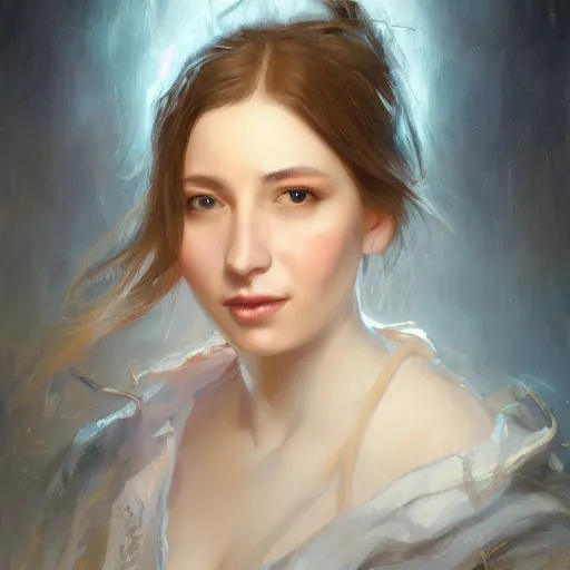 Image similar to portrait of a french woman ( 3 5 ) from france in 2 0 2 1, an oil painting by ross tran and thomas kincade