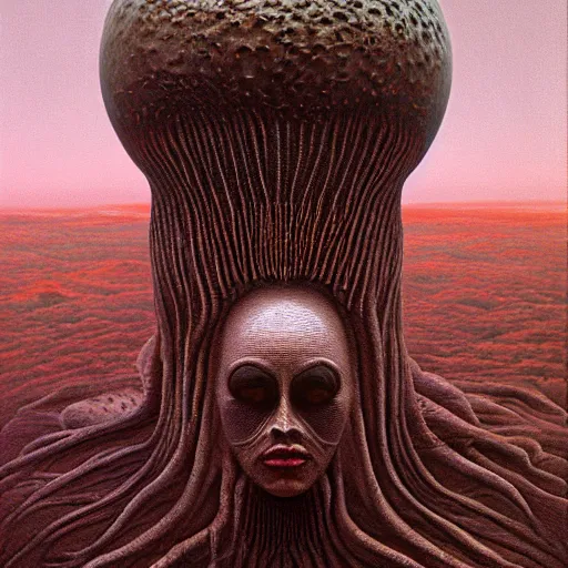 Prompt: The queen of the planet Venus by Zdzislaw Beksinski, Jeffrey Smith and H.R. Giger, oil on canvas, 8k highly professionally detailed, trending on artstation