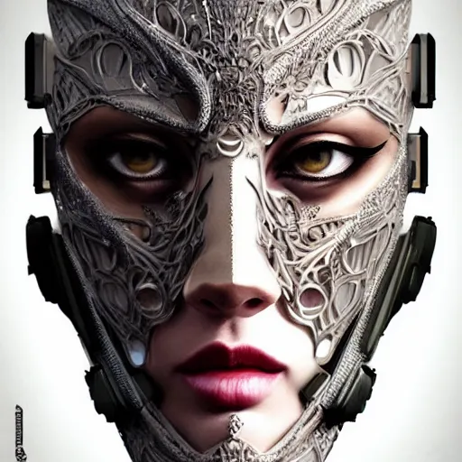 Image similar to Very very very very highly detailed epic photo of face with venetian mask, intricate, dystopian, sci-fi, extremely detailed, digital painting, artstation, concept art, smooth, sharp focus, illustration, intimidating lighting, incredible art by Artgerm and Vincent di Fate