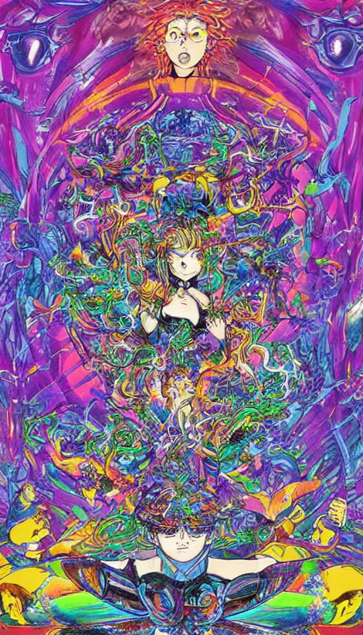 Image similar to psytrance artwork, by yoshihiro togashi