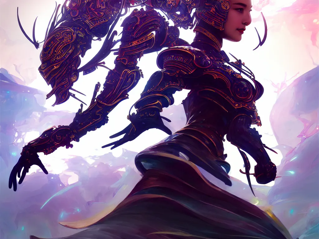 Prompt: portrait hero action pose of futuristic knights of zodiac girl, abstract chinese dragon concept art, at future neon tokyo light rooftop, ssci - fi and fantasy, intricate and very very beautiful and elegant, digital painting, artstation, smooth and sharp focus, illustration, art by tan zi and ayanamikodon and alphonse mucha and wlop