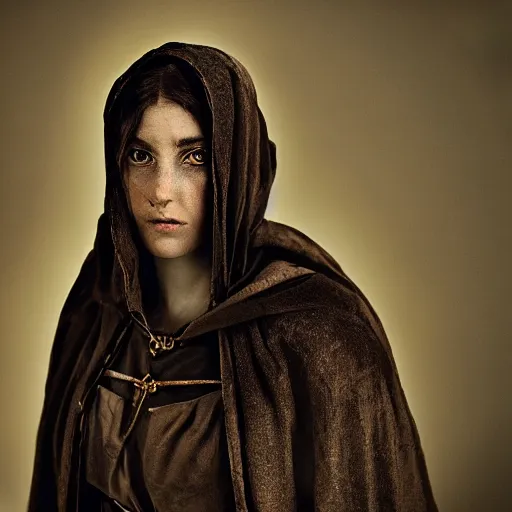 Image similar to stunning beautiful portrait photography of medieval thieve from national geographic award winning, dramatic lighting, taken with canon 5d mk4, sigma art lens