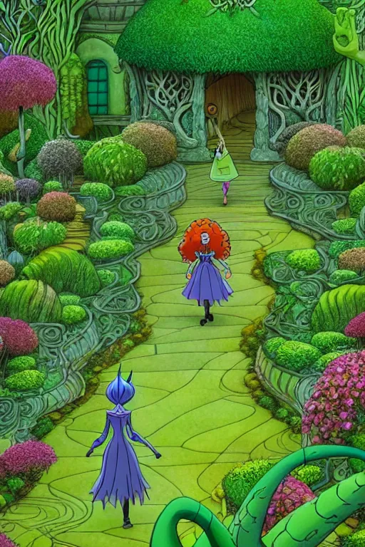 Image similar to intricate detailed Garden, Green Witch Walking her Garden, magical garden plant creatures, enchanted, life like plants, In The animation style of X-Men: The Animated Series, high detail, max upscale, 8k