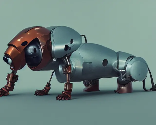 Image similar to dachshund robot, droid, mechanical, machine, flesh, octane render, concept art, luka mivsek, ruan jia