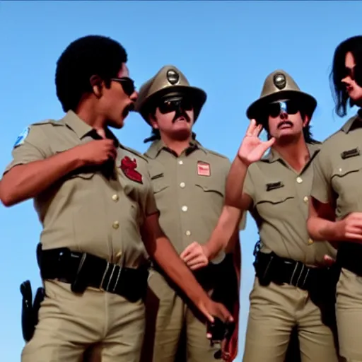 Prompt: a frame from the movie super troopers starring michael jackson