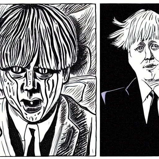 Image similar to boris johnson in junji ito style