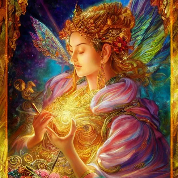 Image similar to a celestial goddess on her day off catching up on social media in bed, magic realism, art by josephine wall, art by huang guangjian, art by viktoria gavrilenko, art by amanda sage, trending on artstation