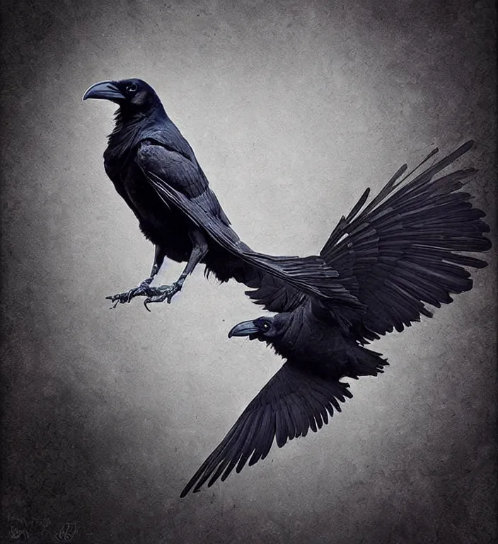 Image similar to artistic form coming into being as two elements are successfully fused, epic professional digital art, extreme detail, wow, wow, wow., raven bird.