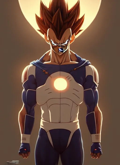 Prompt: by greg rutkowski, symmetry, concept art by artgerm, distance portrait of a hyper realistic prince vegeta, intense, epic, ssj, alphonse mucha, octane render, highly detailed, high quality, 8 k, soft lighting, path traced, and uang guangjian and gil elvgren, symmetry!!