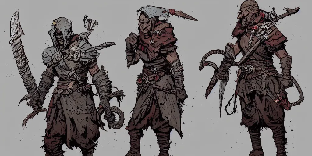 Image similar to warrior character design, idle, colored, sword, sprite, darkest dungeon, pc game, sideview, art by moebius and greg rutkowski.