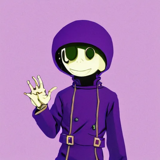 Image similar to cute little boy wearing an skull mask and dressed in an nun outfit, purple color palette, inspired in made in abyss and hirohiko araki, ray tracing, featured in pixiv