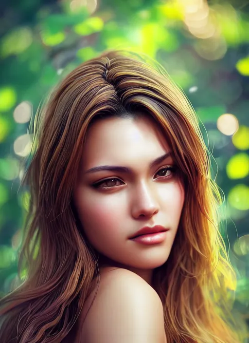 Image similar to photo of a gorgeous female in the style of stefan kostic, realistic, half body shot, sharp focus, 8 k high definition, insanely detailed, intricate, elegant, art by stanley lau and artgerm, extreme bokeh foliage