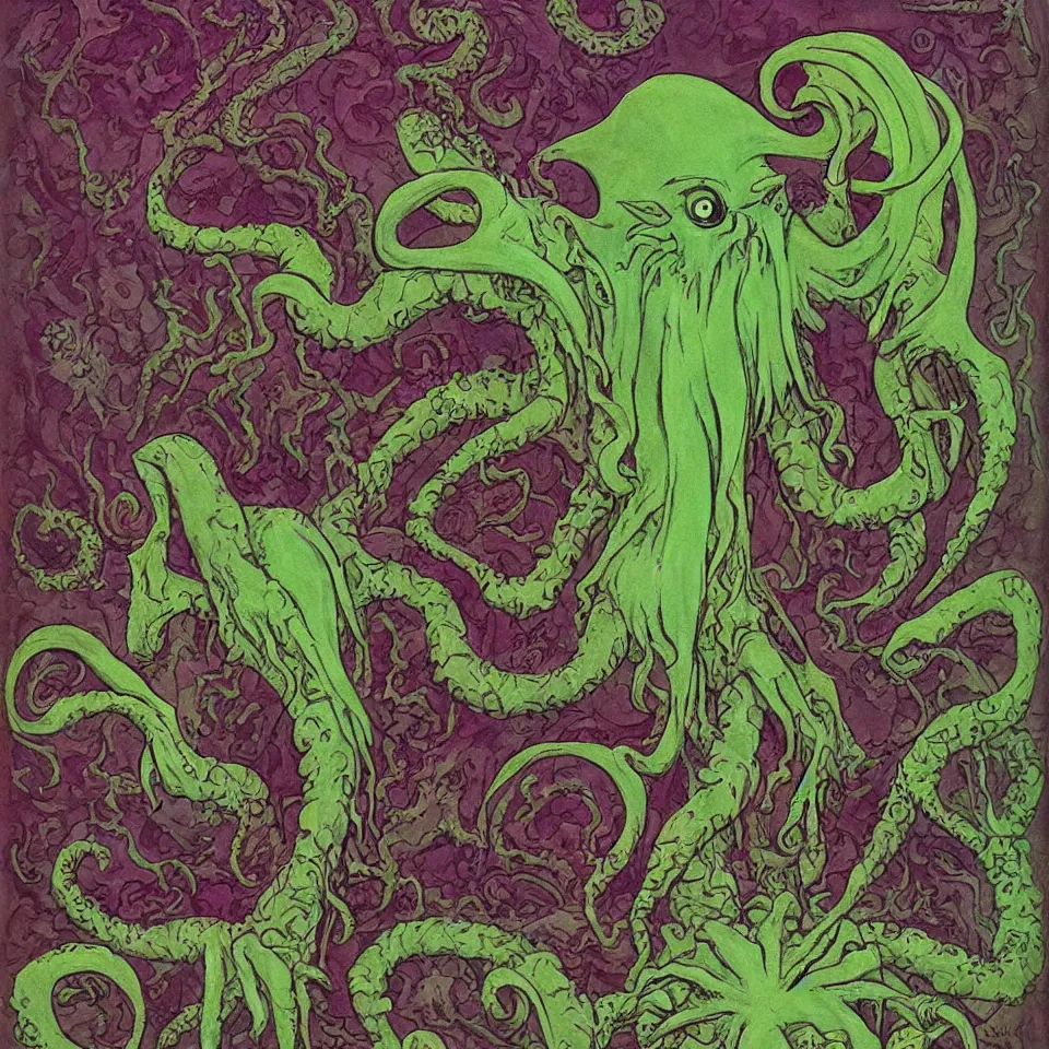 Prompt: art by roger dean. cute cthulhu icon avatar with a million eyes
