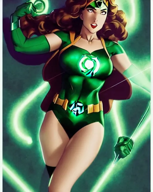 Image similar to pinup photo of female green lantern from justice league in the crowded square of the city, asuna by a - 1 pictures, by by greg rutkowski, artgerm, gil elvgren, enoch bolles, glossy skin, pearlescent, anime, very coherent, sao style anime, flat