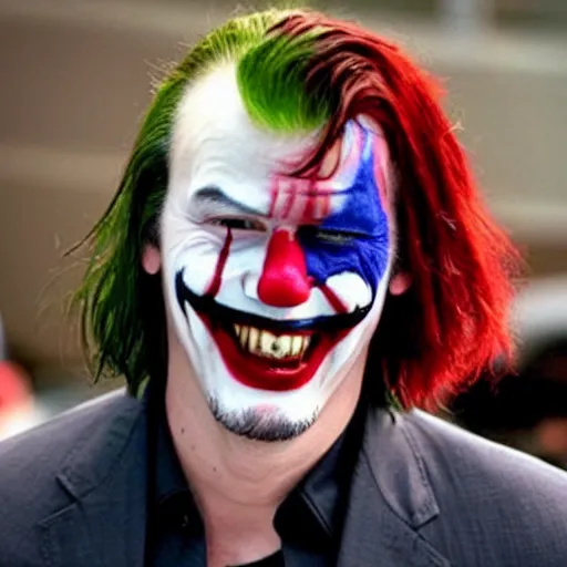 Image similar to Keanu reeves in clown Face paint inspired by the Joker