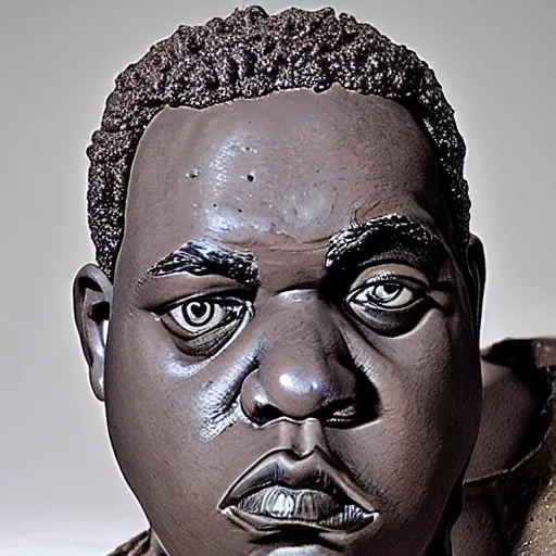 Image similar to medium - shot realistic clay notorious big, full body, walking, rough, handmade, fingerprints on clay, masterpiece, artistic, museum, highly detailed, hq, by adam beane