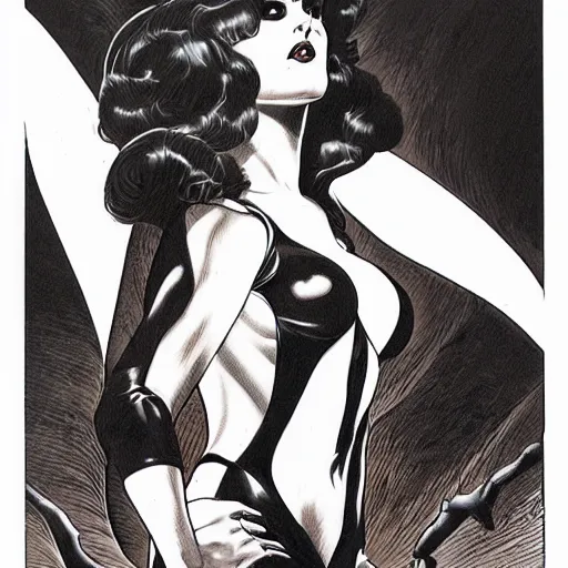 Image similar to Vampirella, Joe Jusko, Michael Whelan, artstation, pen and paper, black and white