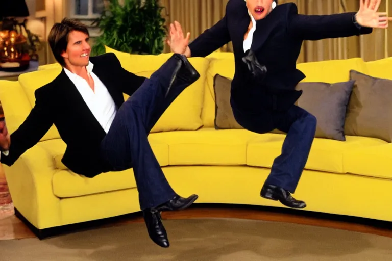 Image similar to tom cruise jumping!!! on oprah yellow couch