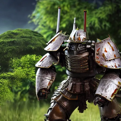 Prompt: a heavily armored samurai, in the jungle, realistic octane render, high detail