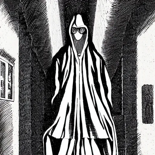 Image similar to hooded man, junji ito,