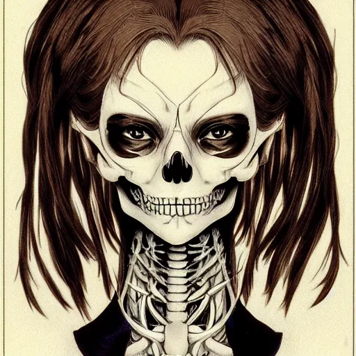 Image similar to anime manga skull portrait young woman skeleton, intricate, elegant, highly detailed, digital art, ffffound, art by JC Leyendecker and Turner 1860