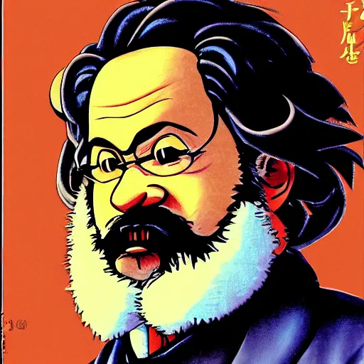 Prompt: beautiful amazing anime portrait painting of karl marx by hayao miyazaki, katsuhiro otomo, akira toriyama, satoshi kon, eiichiro oda, hideaki anno