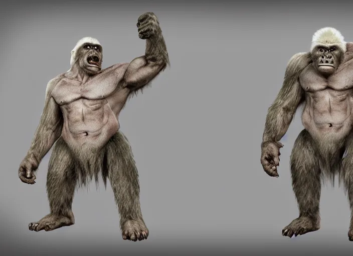 Image similar to extremely scary angry old tough rough looking albino warrior gorilla. scars, scary, gruffness, interesting 3 d character concept by square enix, in the style of league of legends, hyper detailed, cinematic, final fantasy, character concept, ray tracing, fur details, maya, c 4 d, artstation