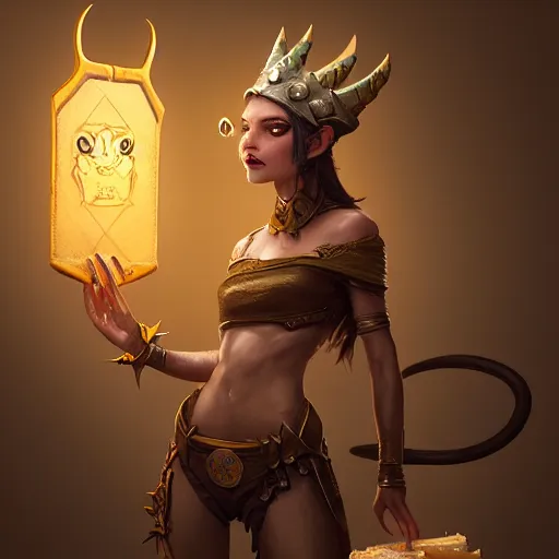 Image similar to rat princess with seductive smile, wears a chees armor, by greg rutkowski, design for magic the gathering, highly detailed, octane render, 4 k