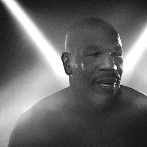 Image similar to a still of mike tyson, cinematic, 4 k, god rays through fog