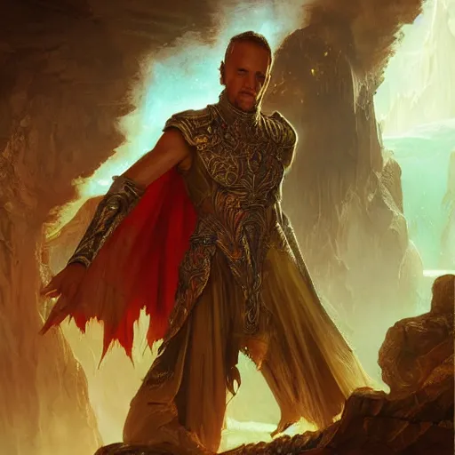 Image similar to armin van buuren as teferi, in the style of magic the gathering, glacier landscape, d & d, fantasy, intricate, elegant, highly detailed, digital painting, artstation, concept art, matte, sharp focus, illustration, art by artgerm and greg rutkowski and alphonse mucha