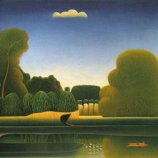 Image similar to a beautiful painting of Columbus Ohio Scioto river by henri Rousseau