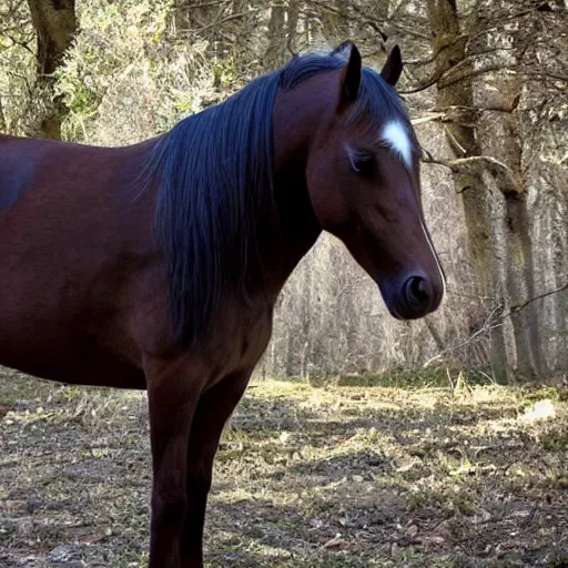 Prompt: a really suspicious horse, you can just tell that it's up to no good