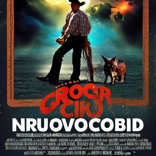 Image similar to a movie poster of a crocodile cowboy