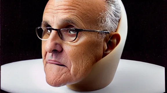 Image similar to Rudy Giuliani in an eggshell photographed by Anne Geddes