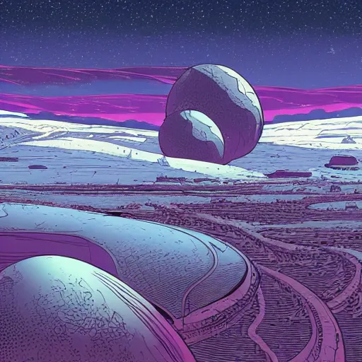 Image similar to western sci - fi planet in the style of moebius