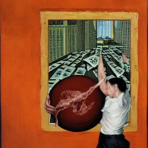 Image similar to symbolic painting of capitalism placing billions into poverty