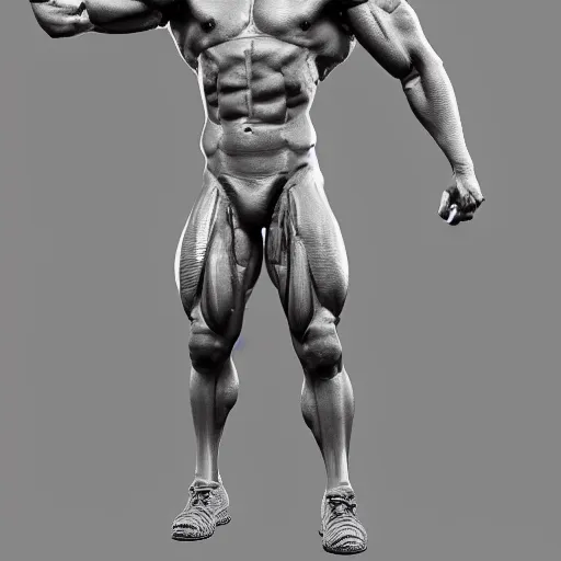 Prompt: extremely muscular man, mutant, grey rock skin, full body, cybernetic augmentations, 3 d model, artstation