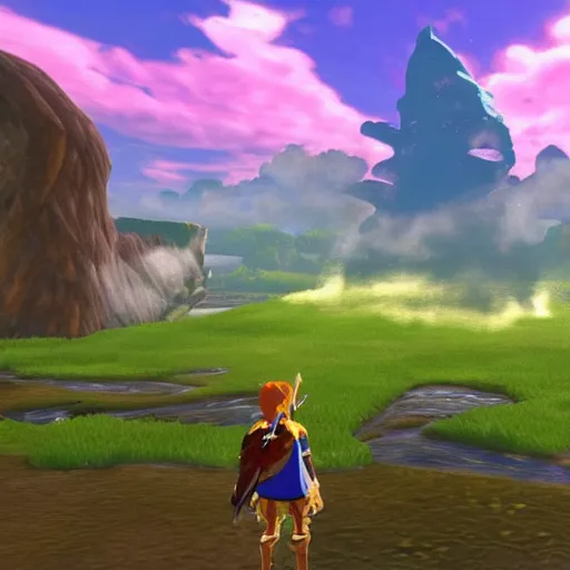 Image similar to “ a still the zora ’ s domain ( ocarina of time ) in breath of the wild ”